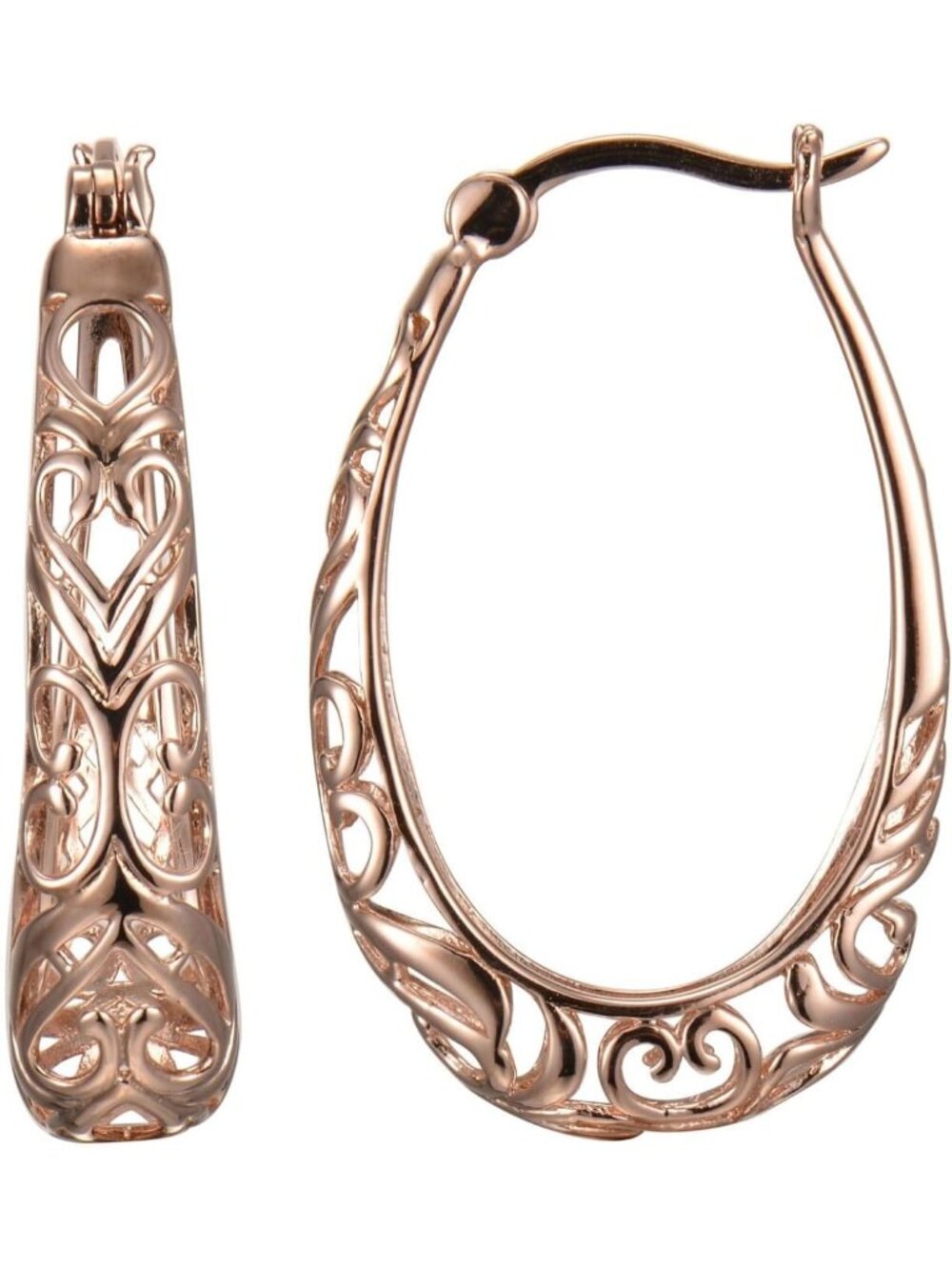 Sterling Silver Filigree Oval Hoop Earrings - Elegant Design, Lightweight